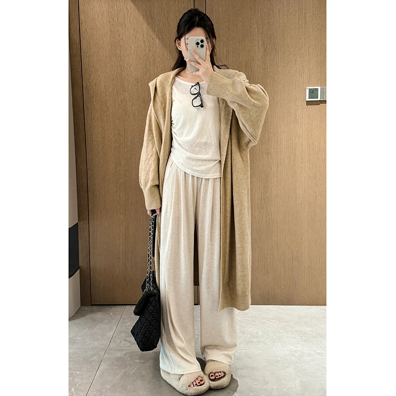 糯米裤女2025新款春夏秋高腰垂感慵懒休闲百搭日常针织山本阔腿裤
