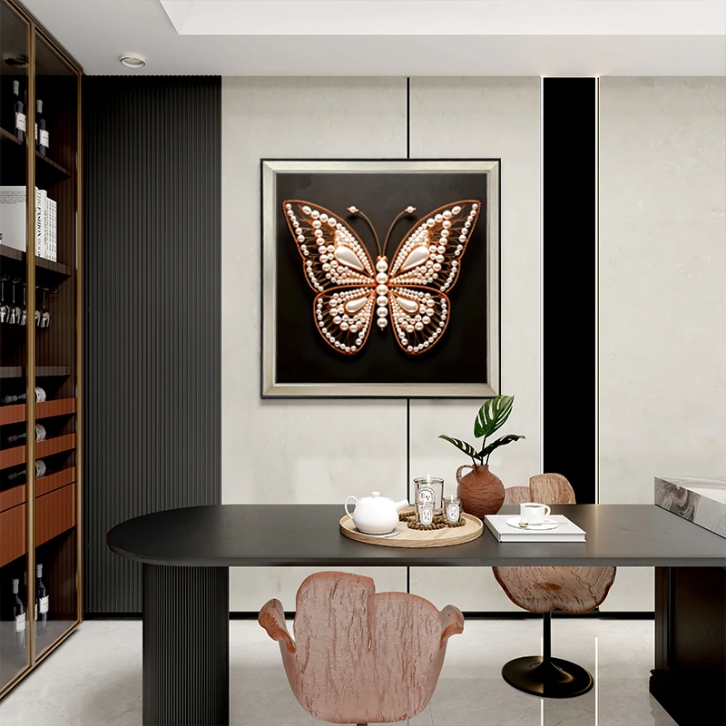 益师傅物立体挂画 钢化玻璃面客厅沙发背景墙装饰画 卧室蝴蝶8080