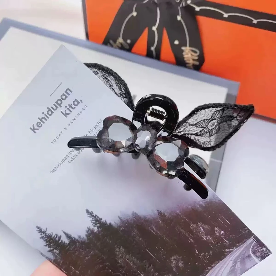 韩版新款7厘米爱心闪锆兔耳朵抓夹精致可爱后脑勺半扎发夹刘海夹