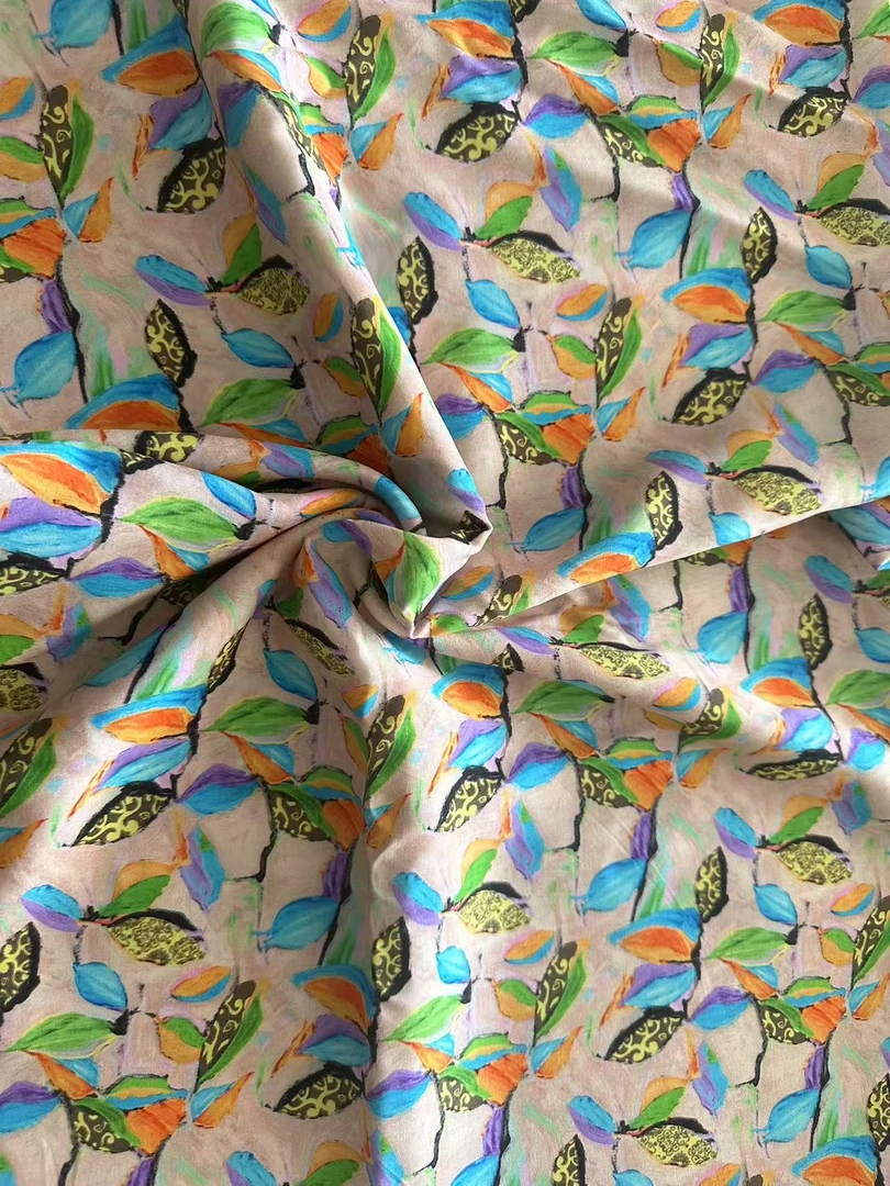 [人造棉绵绸100%棉]千叶花服装面料[2米包邮]人造棉布料