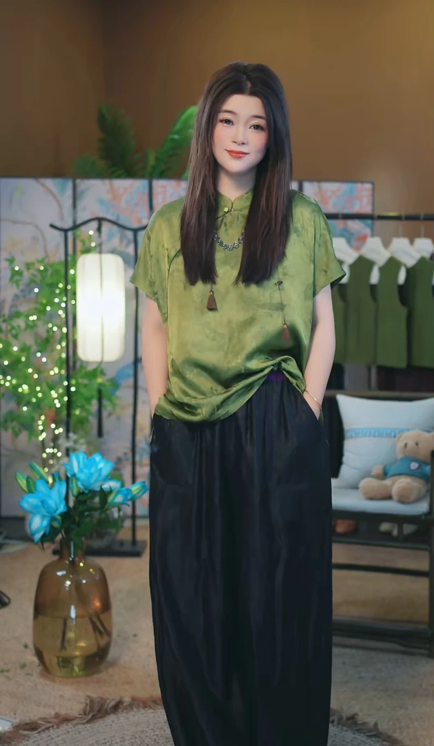 【苏唐韵】财阀千金斜襟官绿上衣女装香云纱桑蚕丝气质高贵订制版