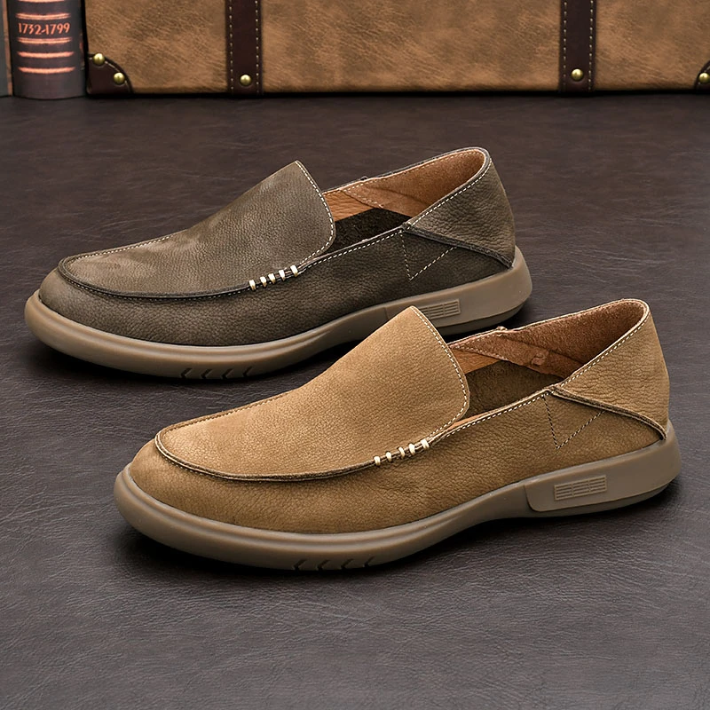 25夏季新款男士皮鞋脚蹬牛皮鞋透气懒人鞋简约舒适百搭乐福豆豆鞋