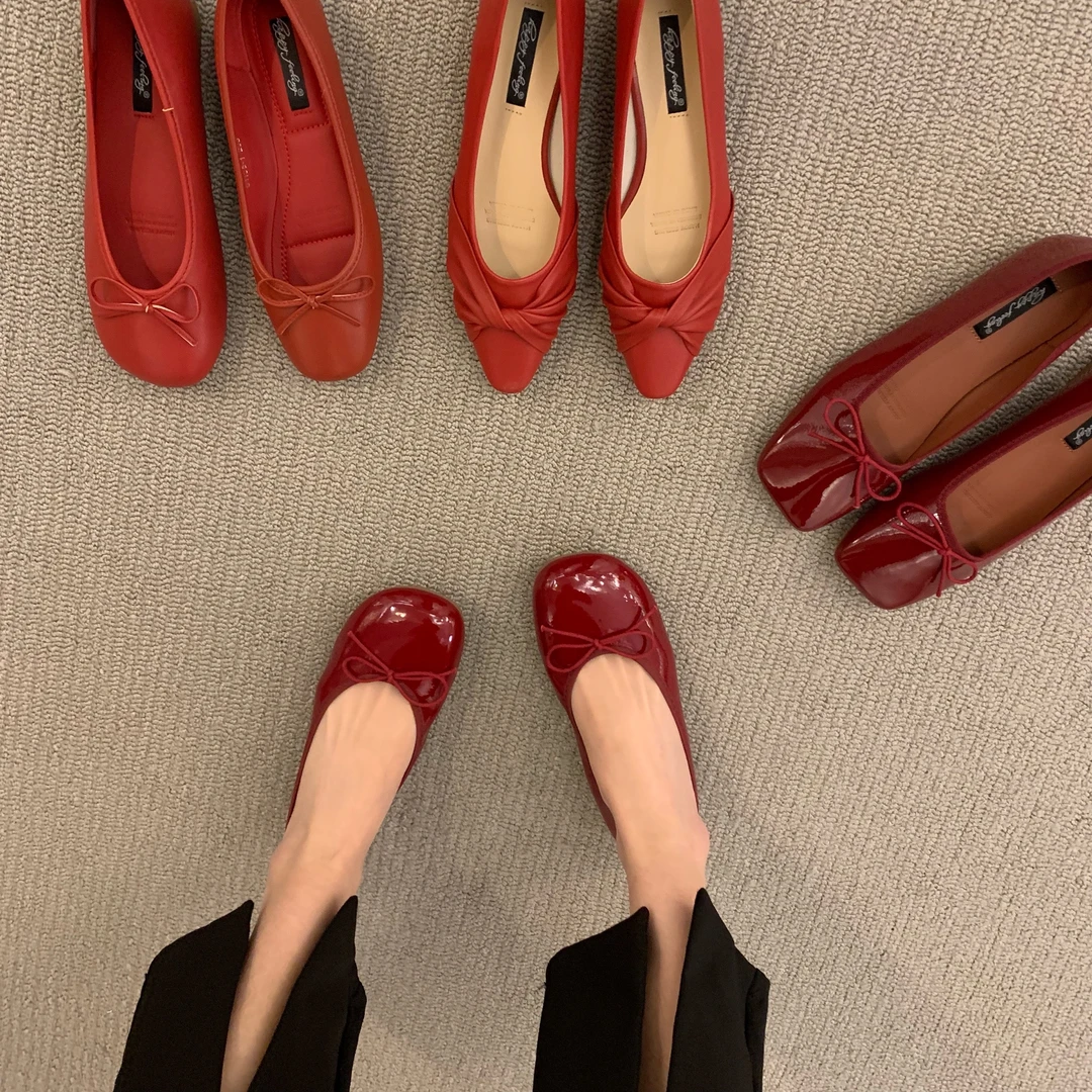 法式~平底晚晚风温柔豆豆单鞋仙女鞋子2025年新款春季奶奶鞋小红