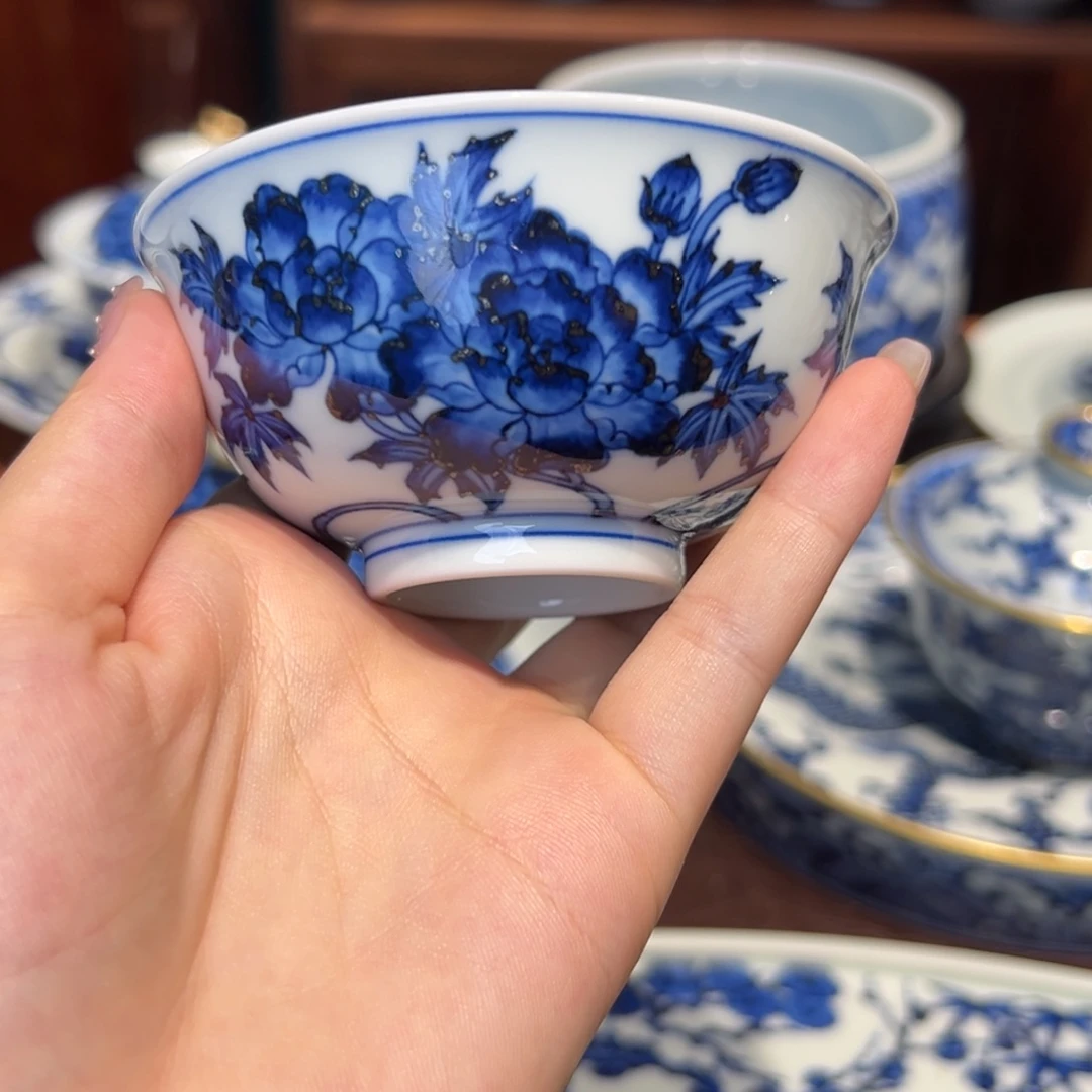 青花雯华堂手绘杯杯