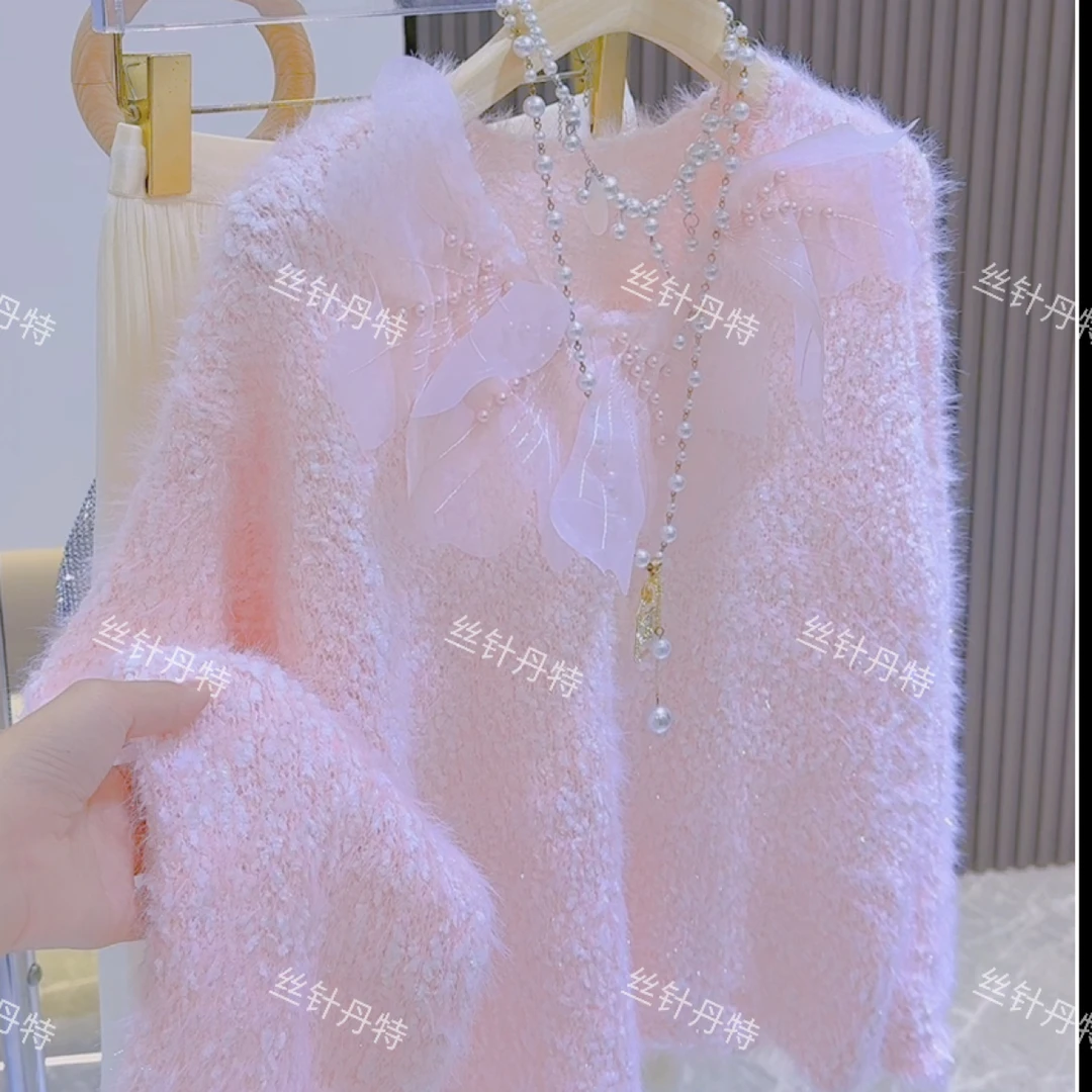 亿欧根纱花朵宽松设计感韩版毛针织衫心形针织毛衣