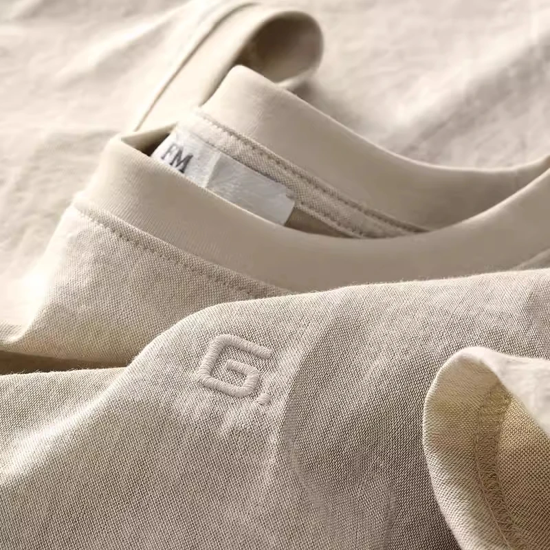 特大码300斤夏季复古高端棉麻男士圆领短袖t恤刺绣透气半袖上衣潮