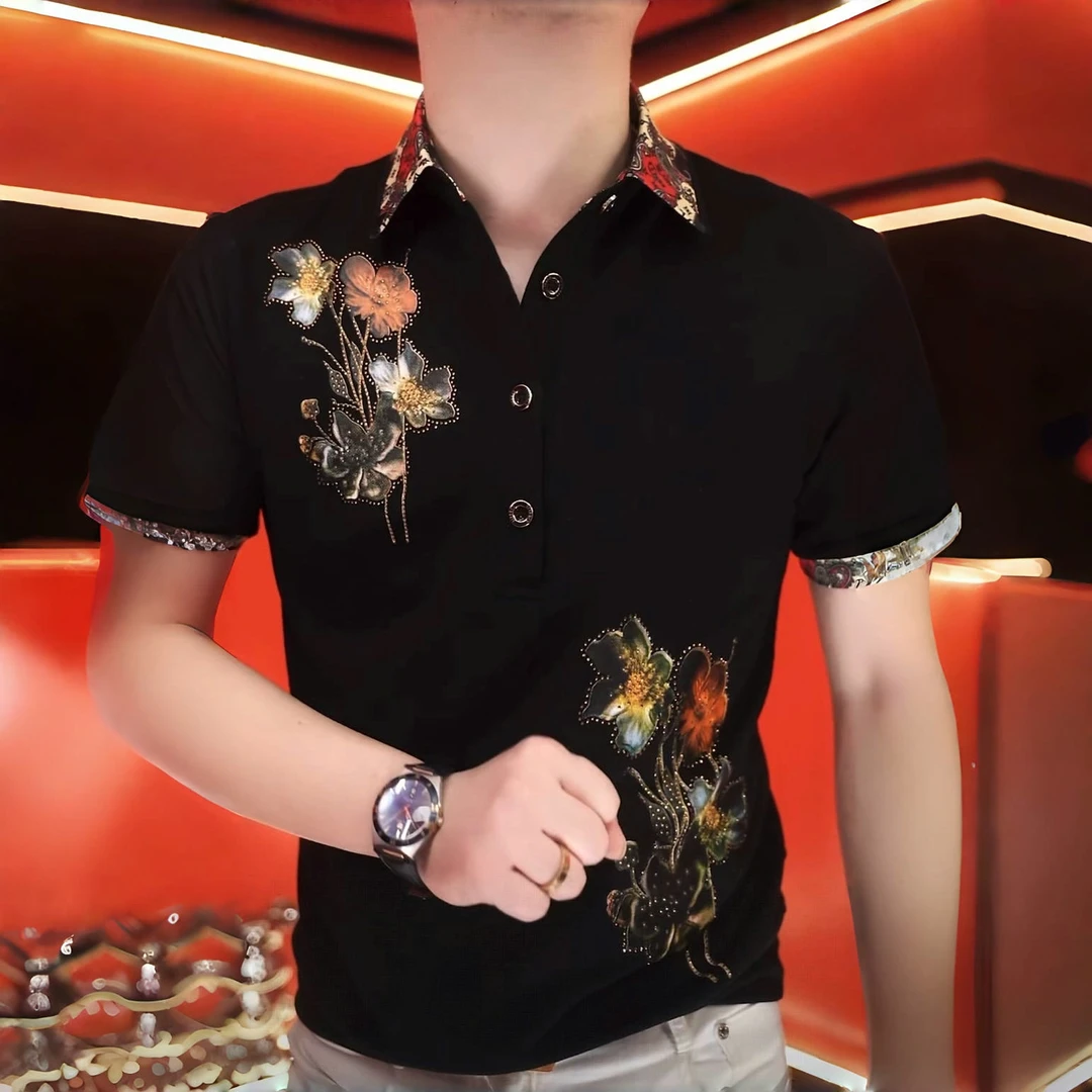 《花束荡漾》2025夏POLO衫半袖男士时尚潮流修身翻领帅气休闲夏季