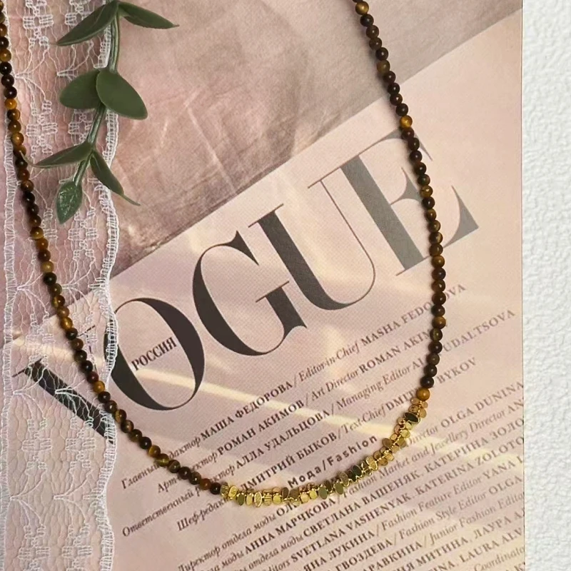 手工气质碎金虎眼天然石锁骨链