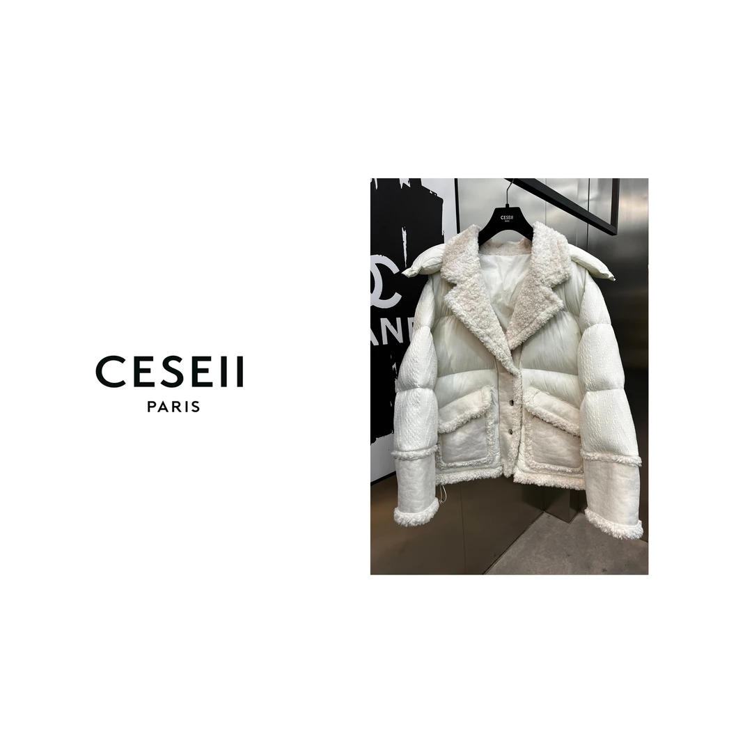 【XJ1368】CESEII秋冬时尚羊羔毛拼接重工工艺显白保暖棉衣