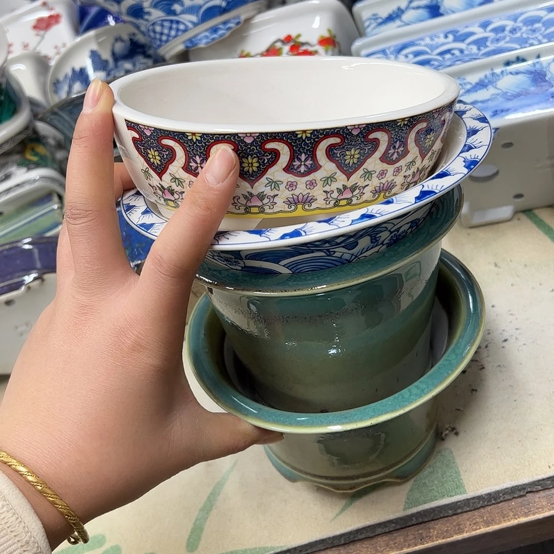 紫砂花盆646号瑕疵4个磕脚口不正处理介意勿拍