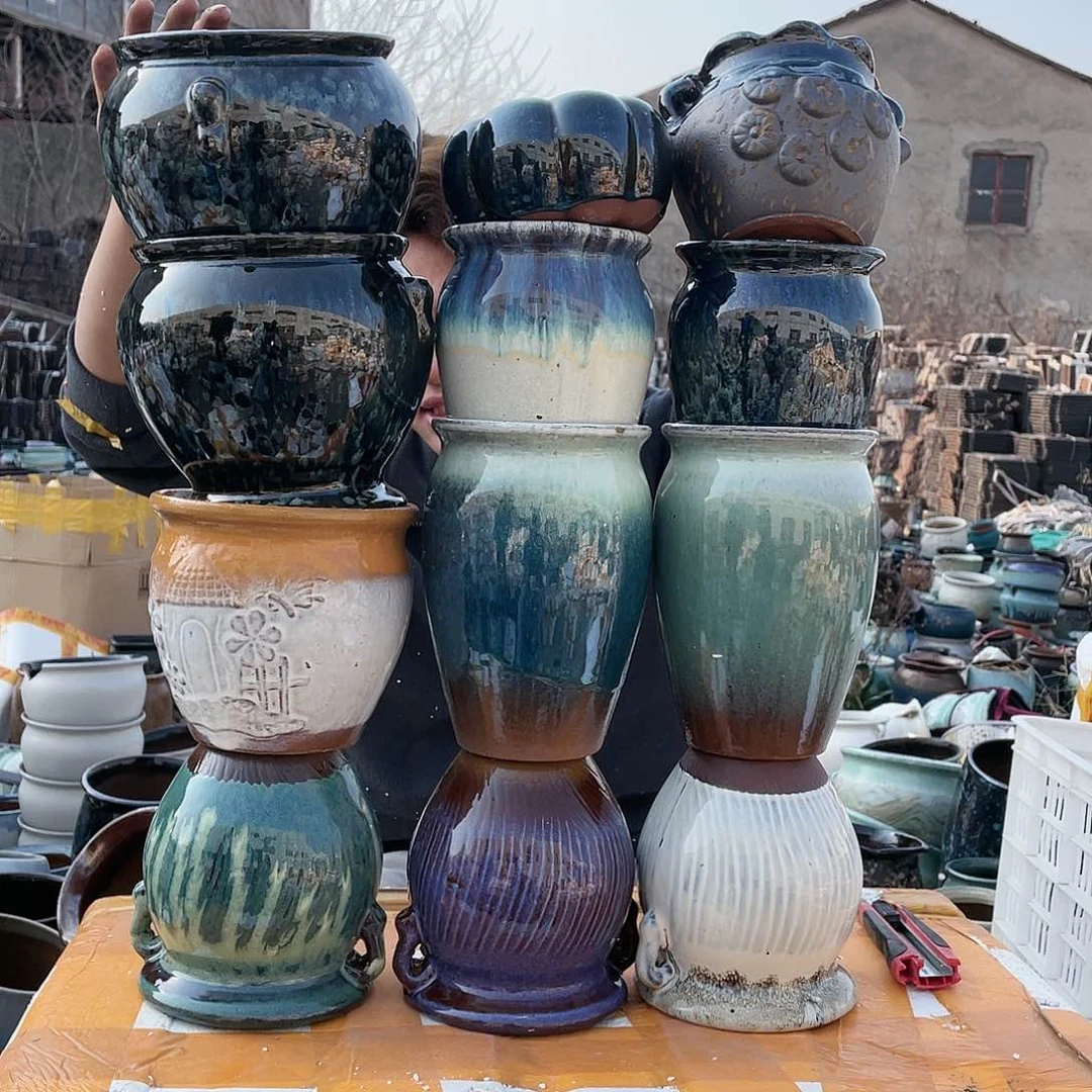 红陶宜兴紫砂花盆套组