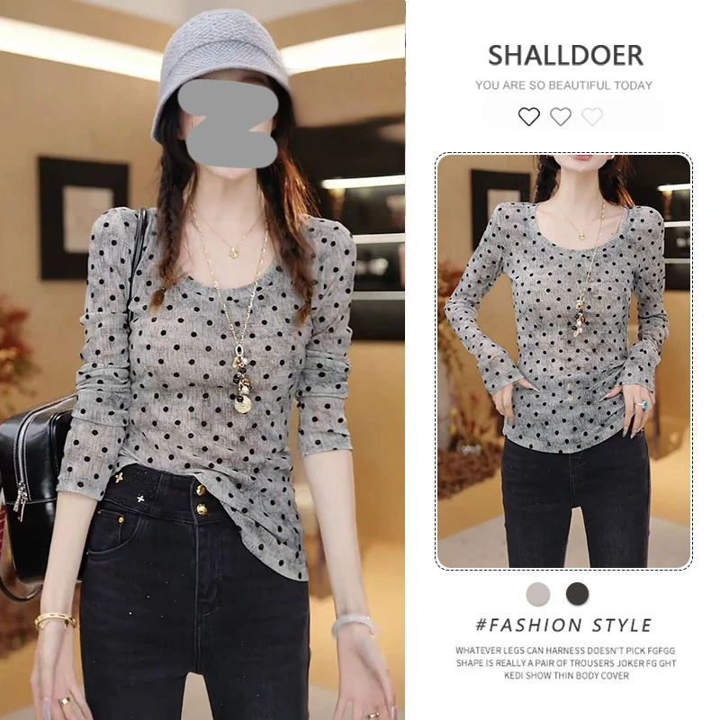 2025早秋新款设计感法式波点时尚百搭长袖t恤女显瘦小众上衣女士