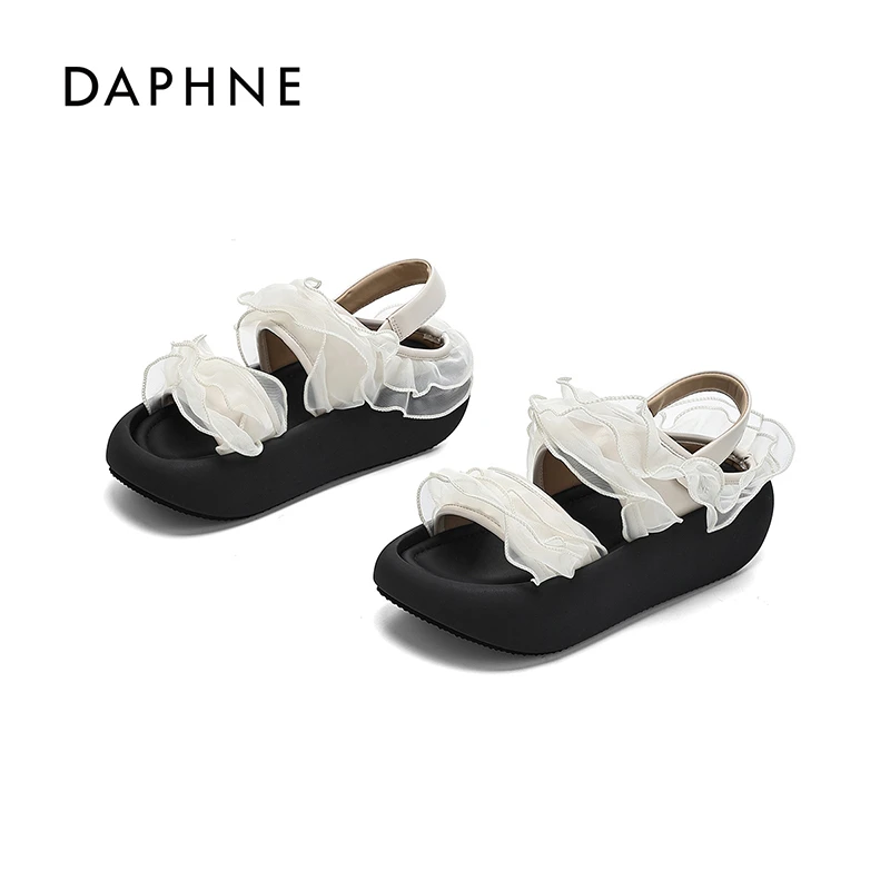 达芙妮厚底凉鞋女爆款2026夏新款仙女风蕾丝花边潮流外穿凉拖鞋L