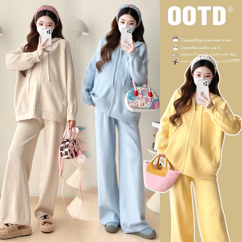 2025孕妈秋冬软糯亲肤拉链时尚毛衣休闲款时尚孕妈毛衣宽松套装