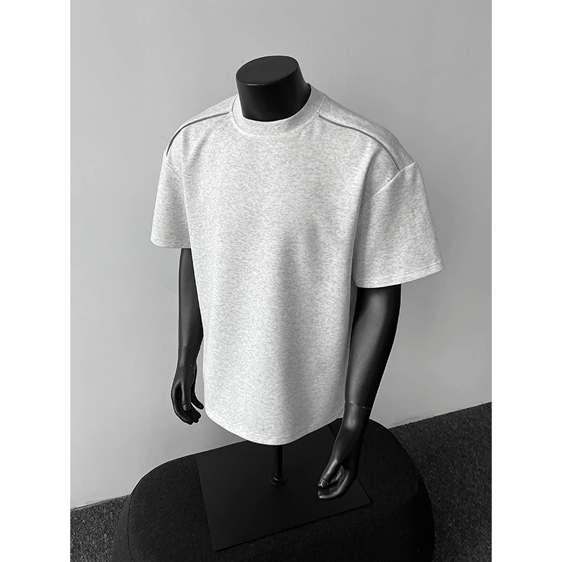 Sense六感黑色插肩条纹设计感正肩短袖男款夏季重磅t恤小领口半袖