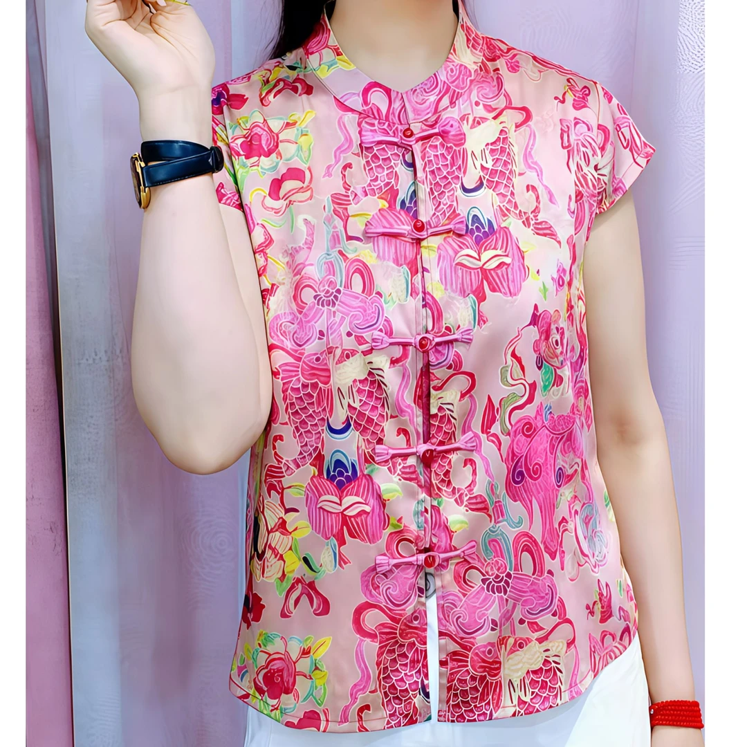 夏季短款女印花马夹如鱼得水中式衣服夏装女装时尚ins风