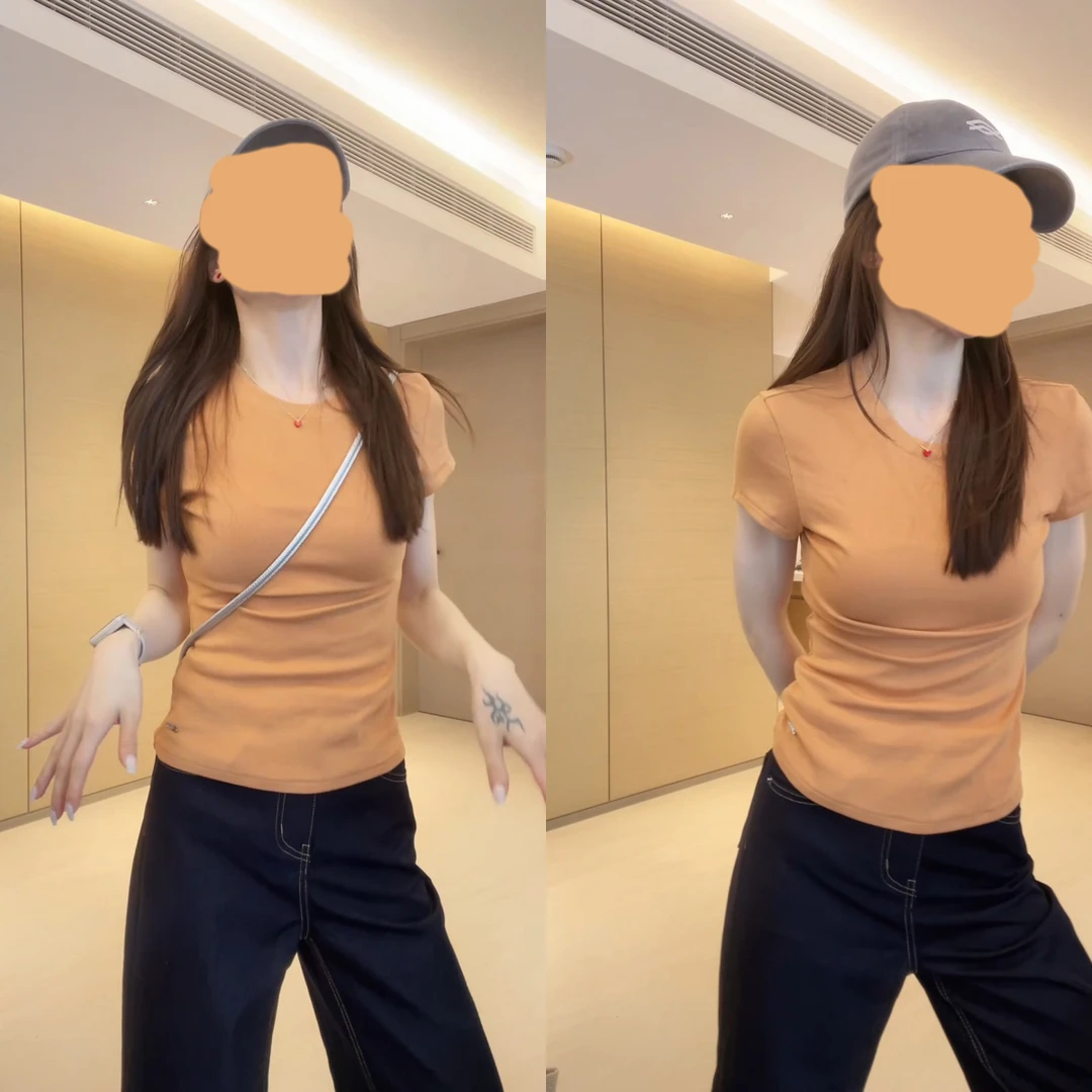 圆领运动t恤女春夏透气简约休闲百搭短袖紧身辣妹短款上衣ins纯色