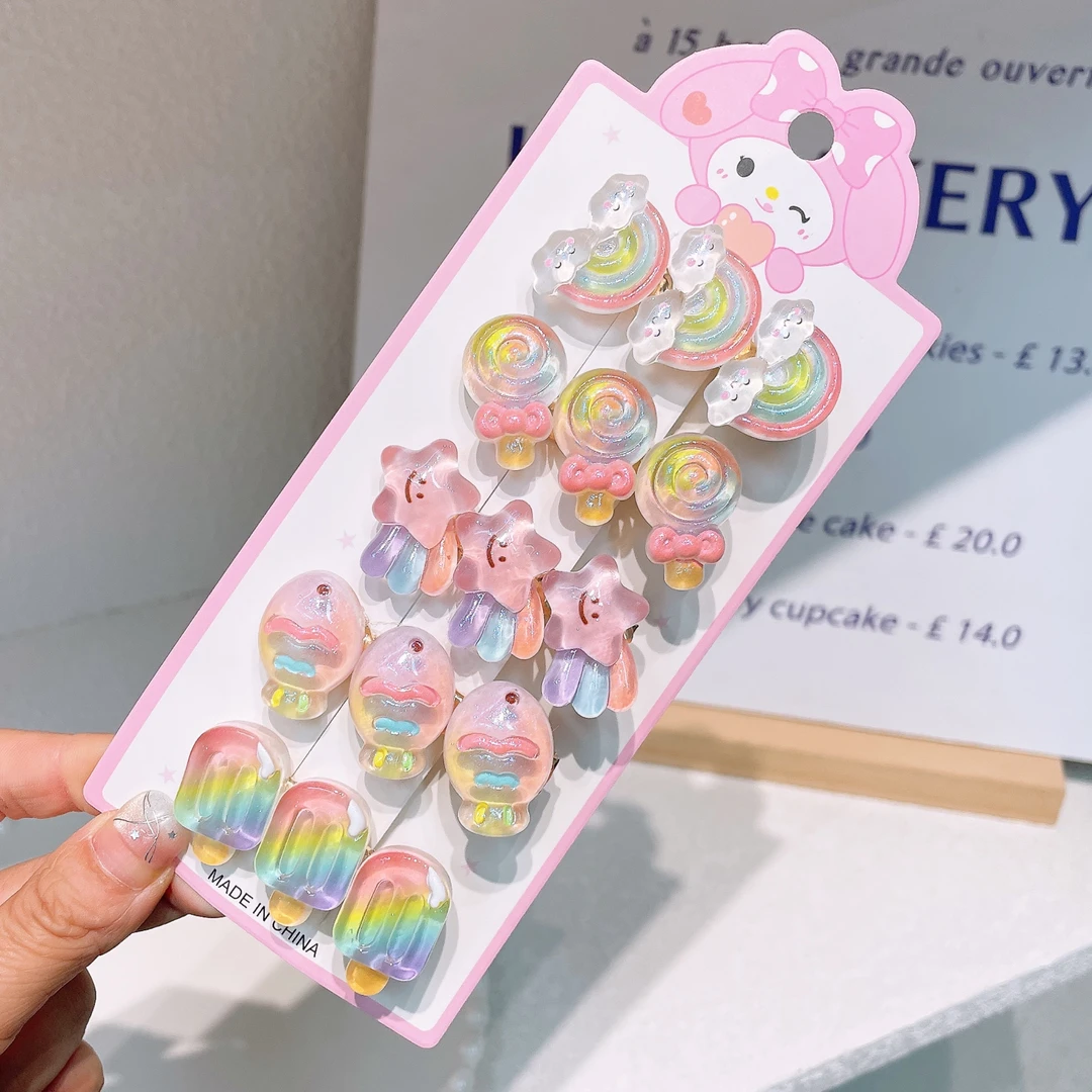 A-7996（满10飞）d 混色5个渐变棒棒糖鱼雪糕冰棍鸭嘴夹   发圈