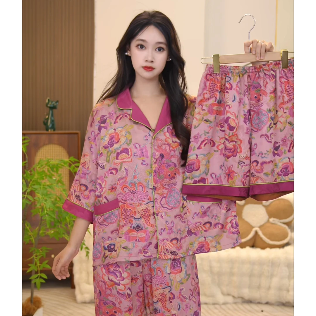 菲菲 [年年有余] 舒适睡衣女士套装可外穿家居服七分袖三件套BFF