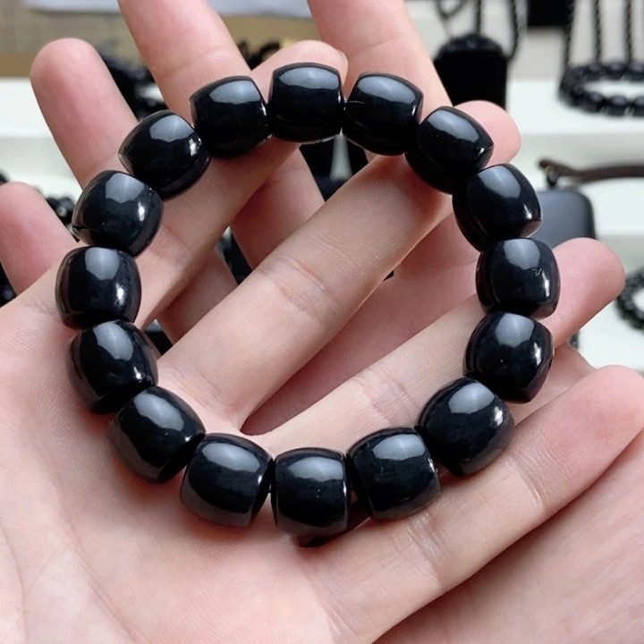 颈饰未镶嵌和田玉（墨玉）卡14直切手串