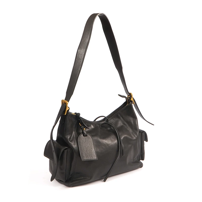 UCM牛皮小众百搭质感休闲ins大容量托特包单肩包简约#151137黑色