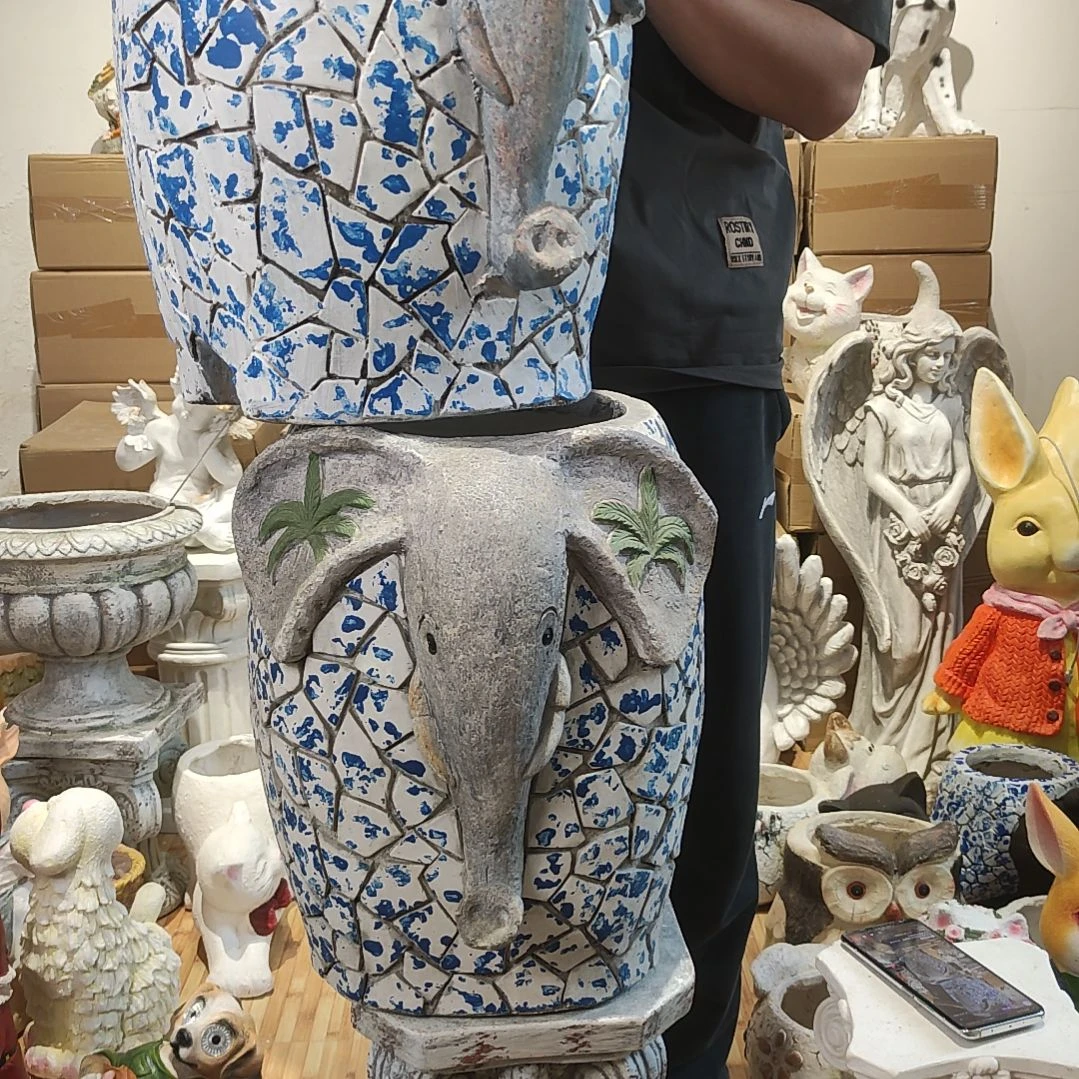 合成树脂青花大象花盆一对