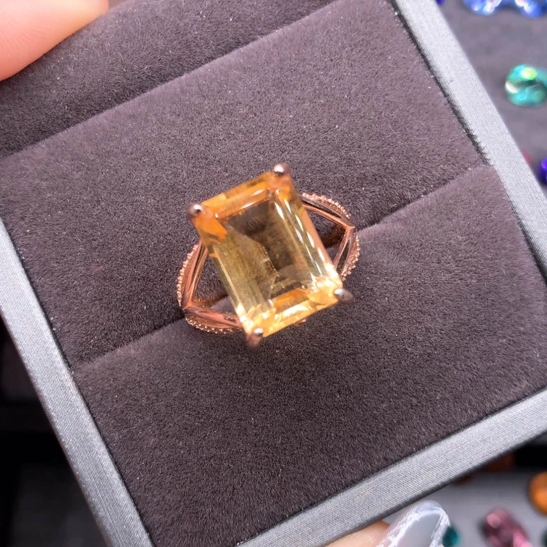 黄晶戒指银S925镶嵌黄水晶