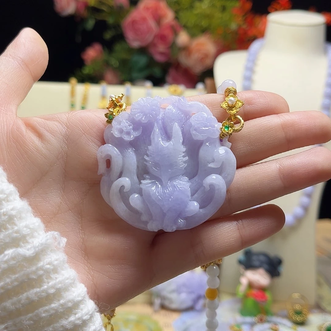 翡翠颈饰未镶嵌紫九尾