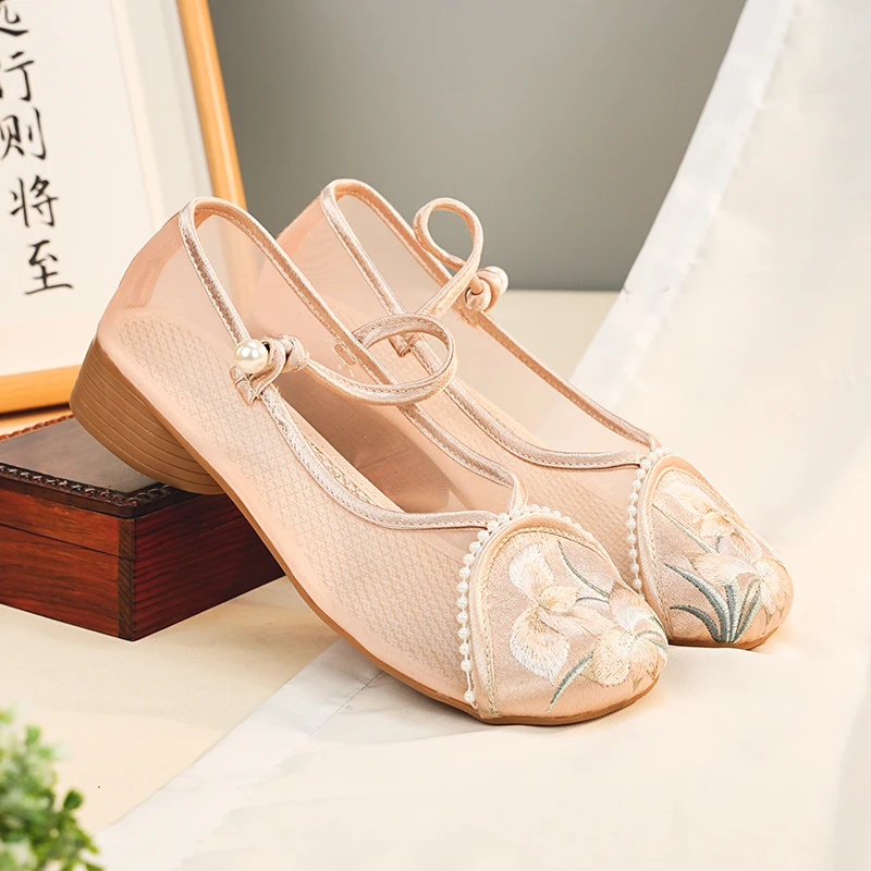 夏日网纱新款软底民族风绣花鞋中国风刺绣鞋3111-37