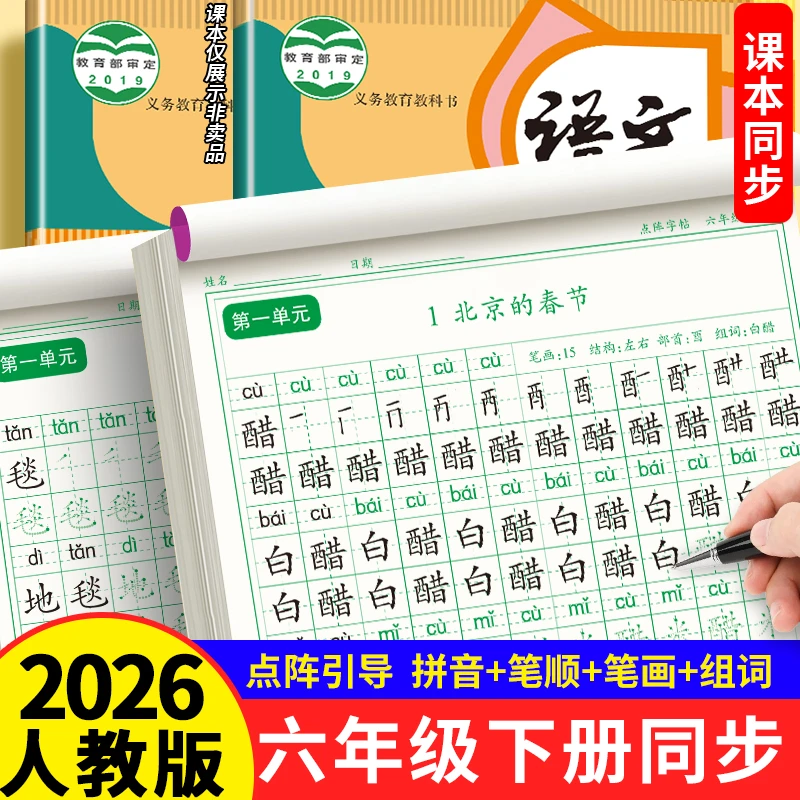 六年级下册练字帖每日一练同步语文2026人教版临摹可描字帖描红本