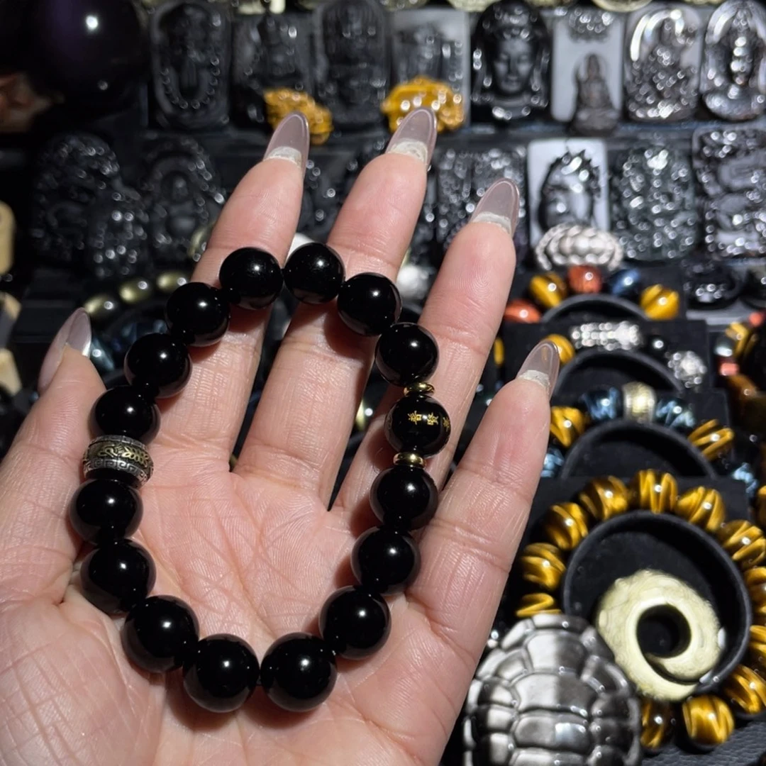 涛***姐黑曜岩未镶嵌手链14mm马