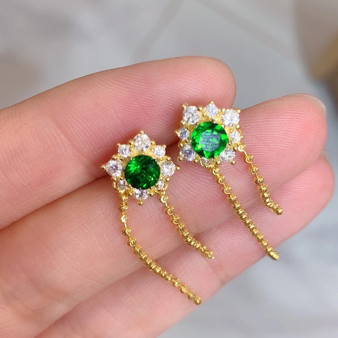 耳钉透辉石银S925镶嵌