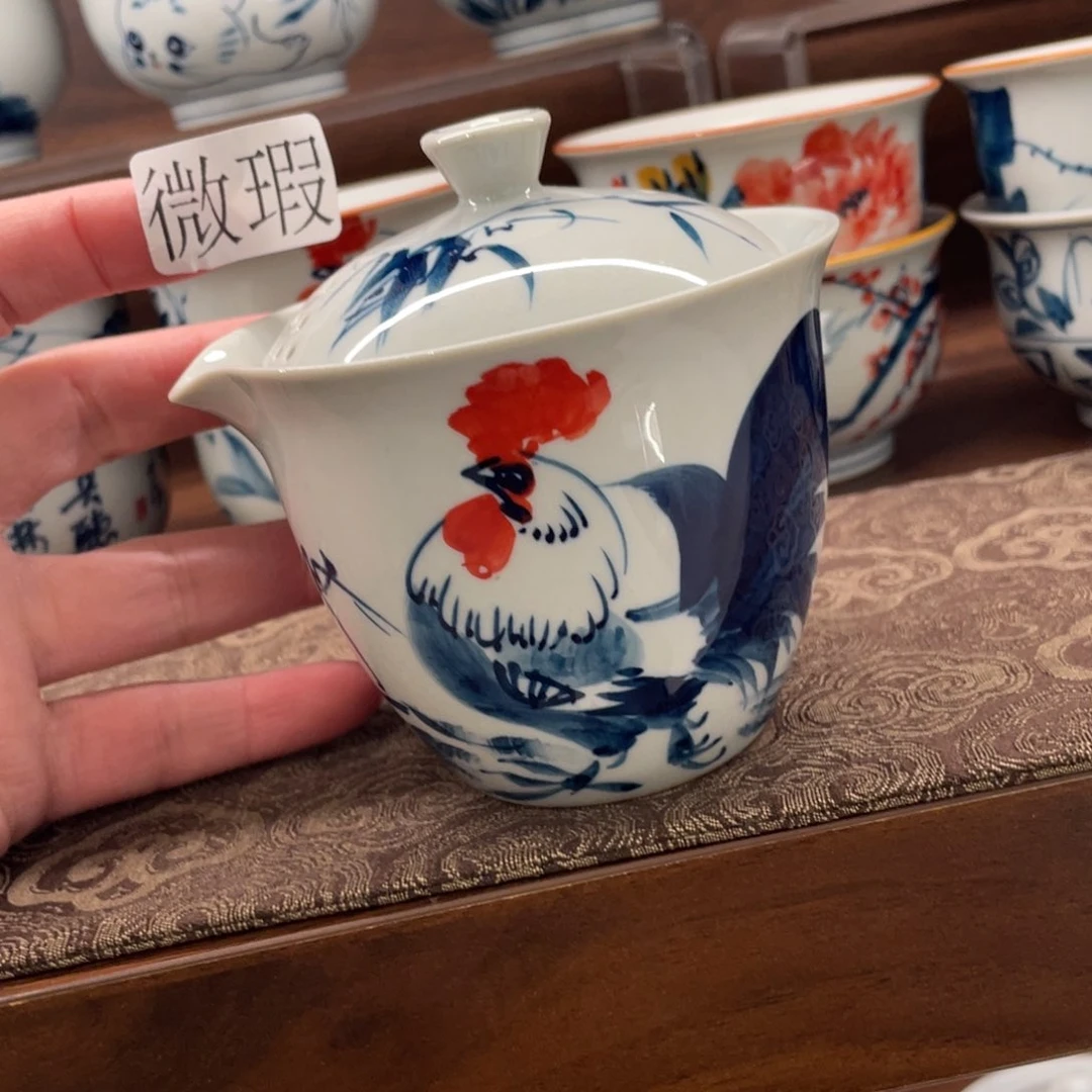 釉下手绘茶具微瑕