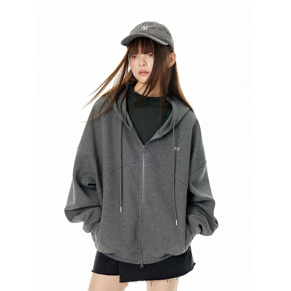 口袋薄绒卫衣女藕粉色连帽开衫外套2025春秋新款显瘦上衣休闲宽松