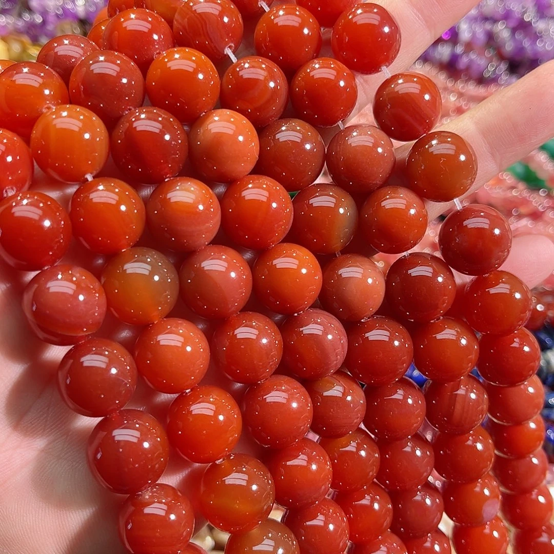 玛瑙/玉髓未镶嵌珠宝半成品南红色红玛瑙满肉一条16mm