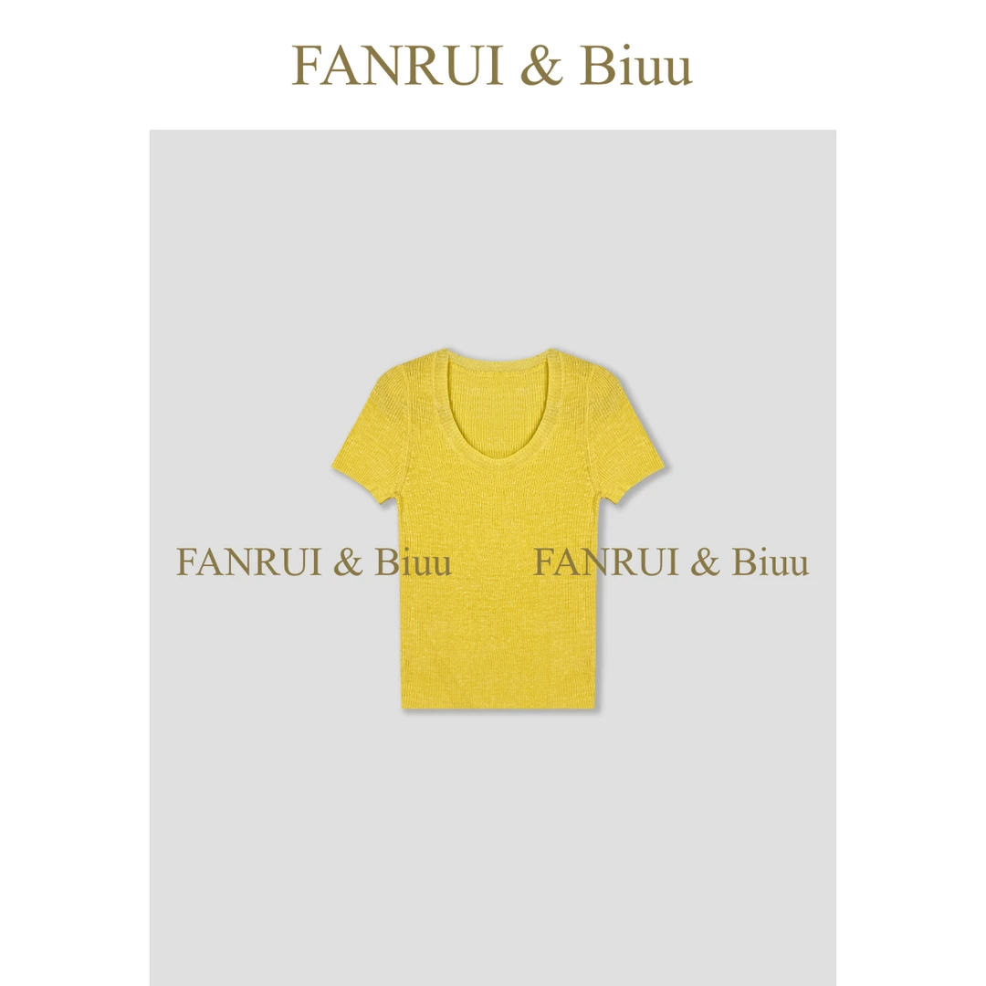 FANRUI/泛芮「轻羽织间」夏季纯色简约百搭小众洋气短袖T恤女B17158