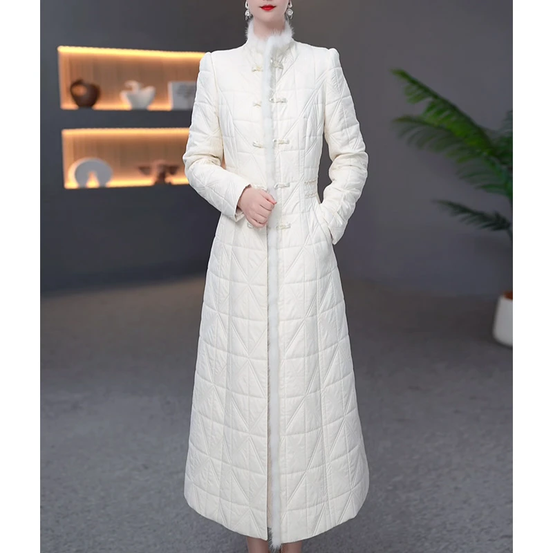 DBF-25B432 新款新中式加厚内胆夹棉大衣减龄妈妈装连衣裙M-5XL