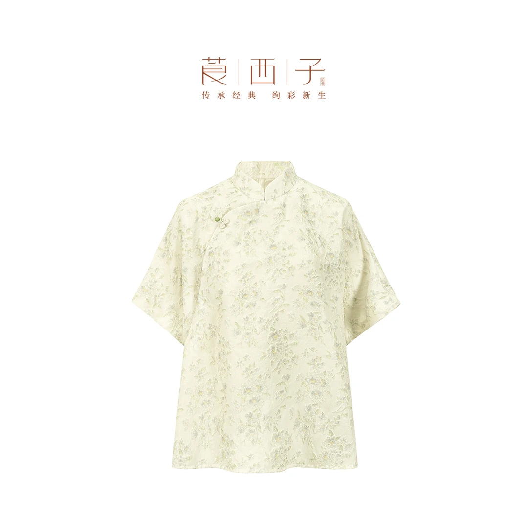 【凤笺】国风立领斜襟薄款短袖宽松桑蚕丝亲肤出游小众上衣