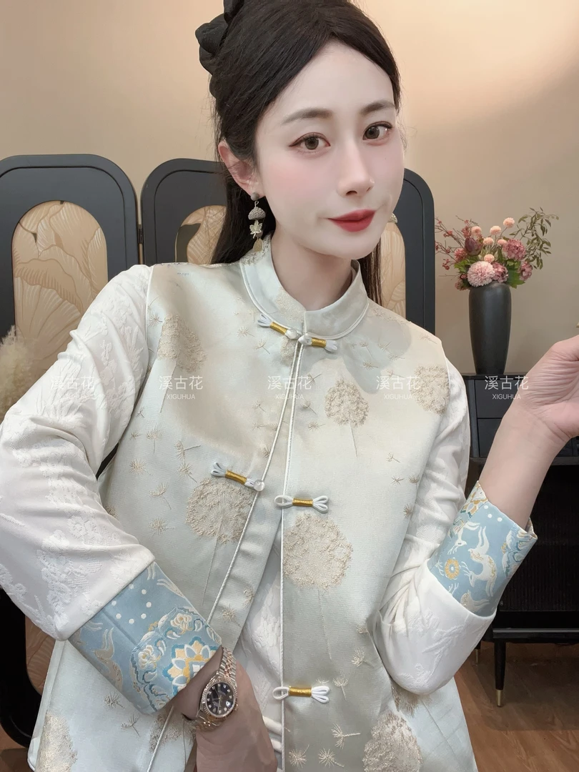 【蒲公英】2025早春新款织锦新中式国风马甲女显瘦百搭马夹