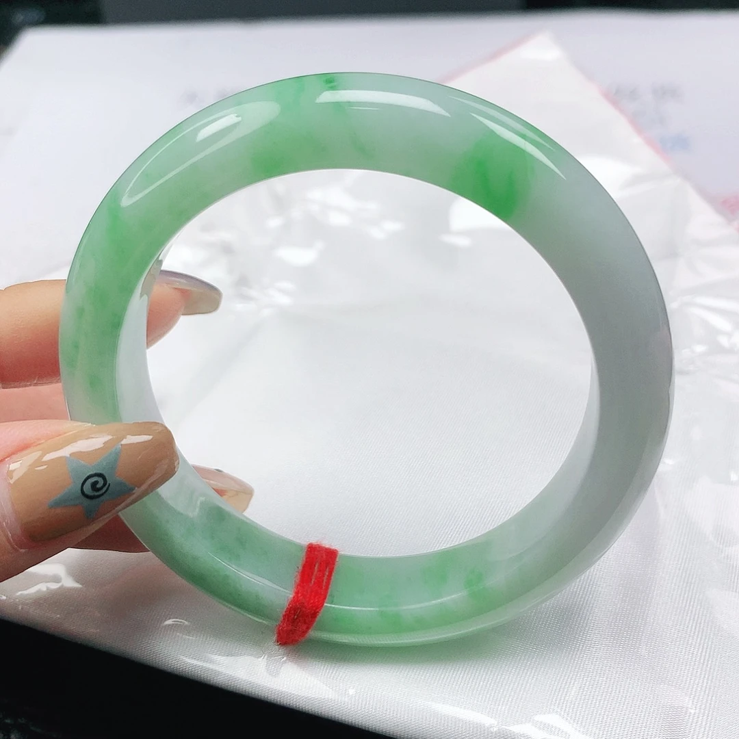 翡翠未镶嵌手镯翡翠56.0飘阳绿正圈