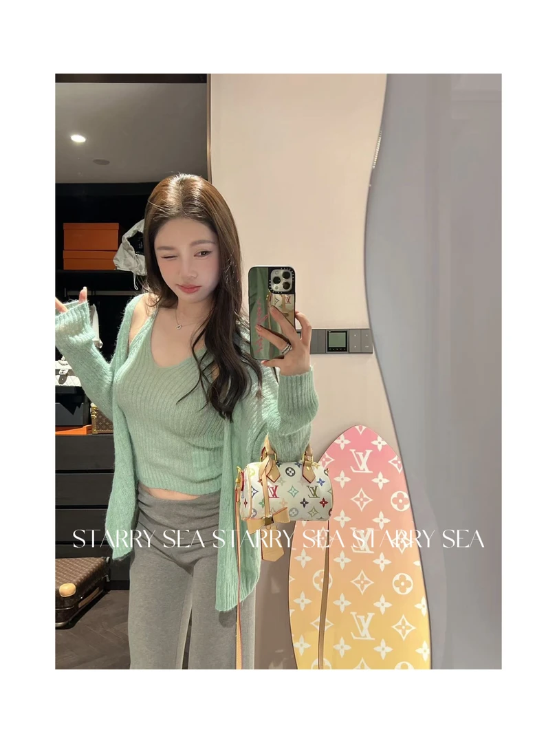 PP 福利【三倍抹茶】百搭氛围针织开衫修身绝美吊带两件套#PP0087TZ