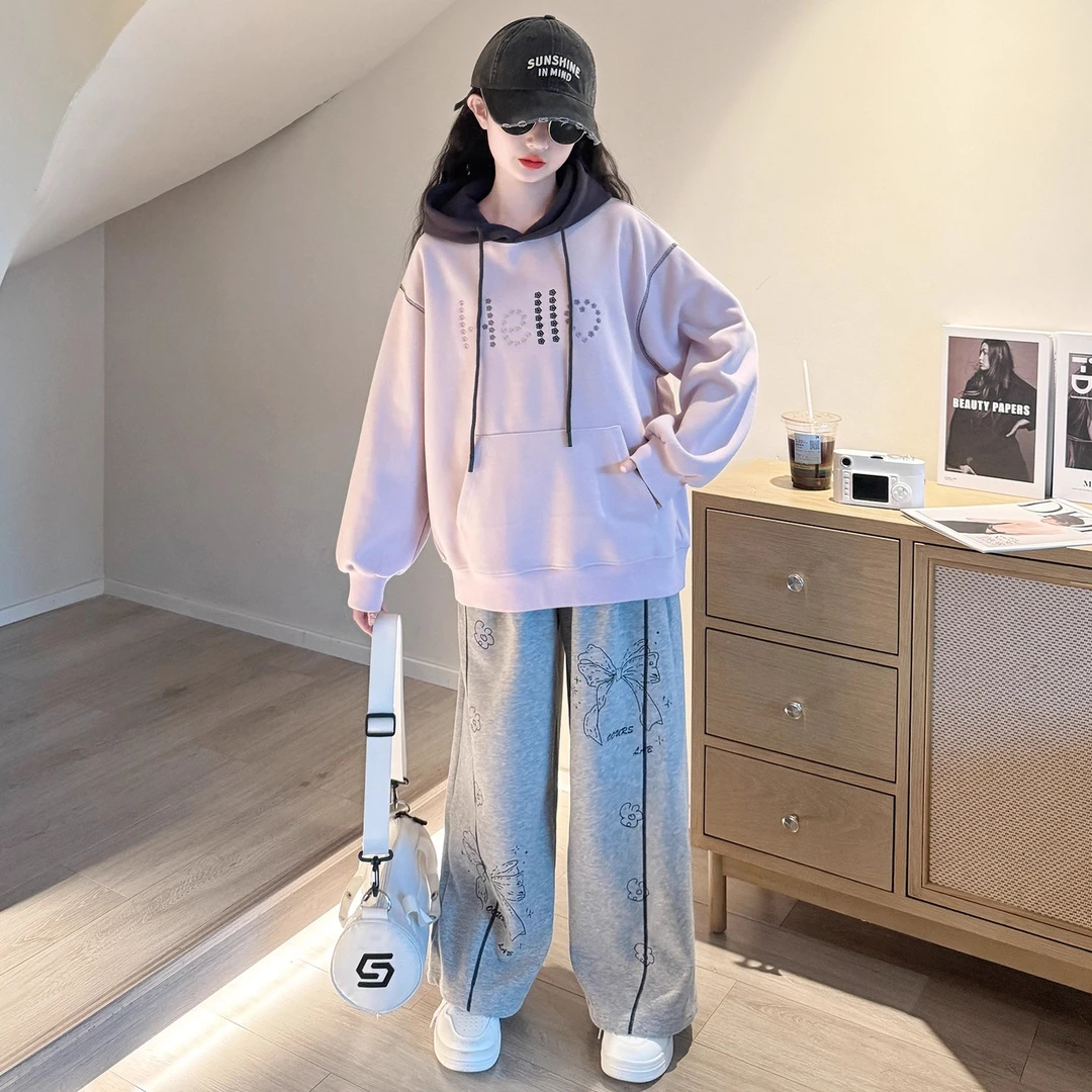 女童卫衣秋装2025新款儿童洋气连帽上衣大童女孩春秋款百搭套头衫