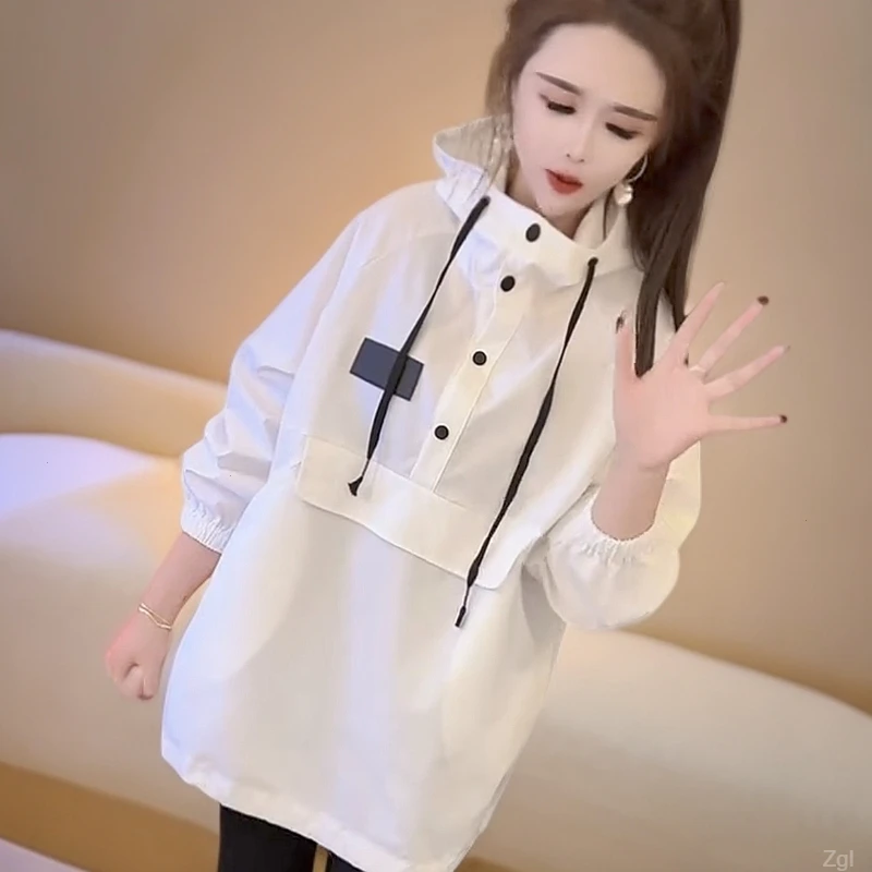 2025休闲冲锋衣卫衣中长款外衣宽松时尚春新款显瘦女简约韩潮洋气