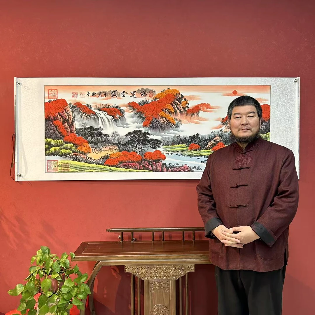 吴秋辛《鸿运当头》书法作品8枚章加指纹白底高72宽206软装裱1A