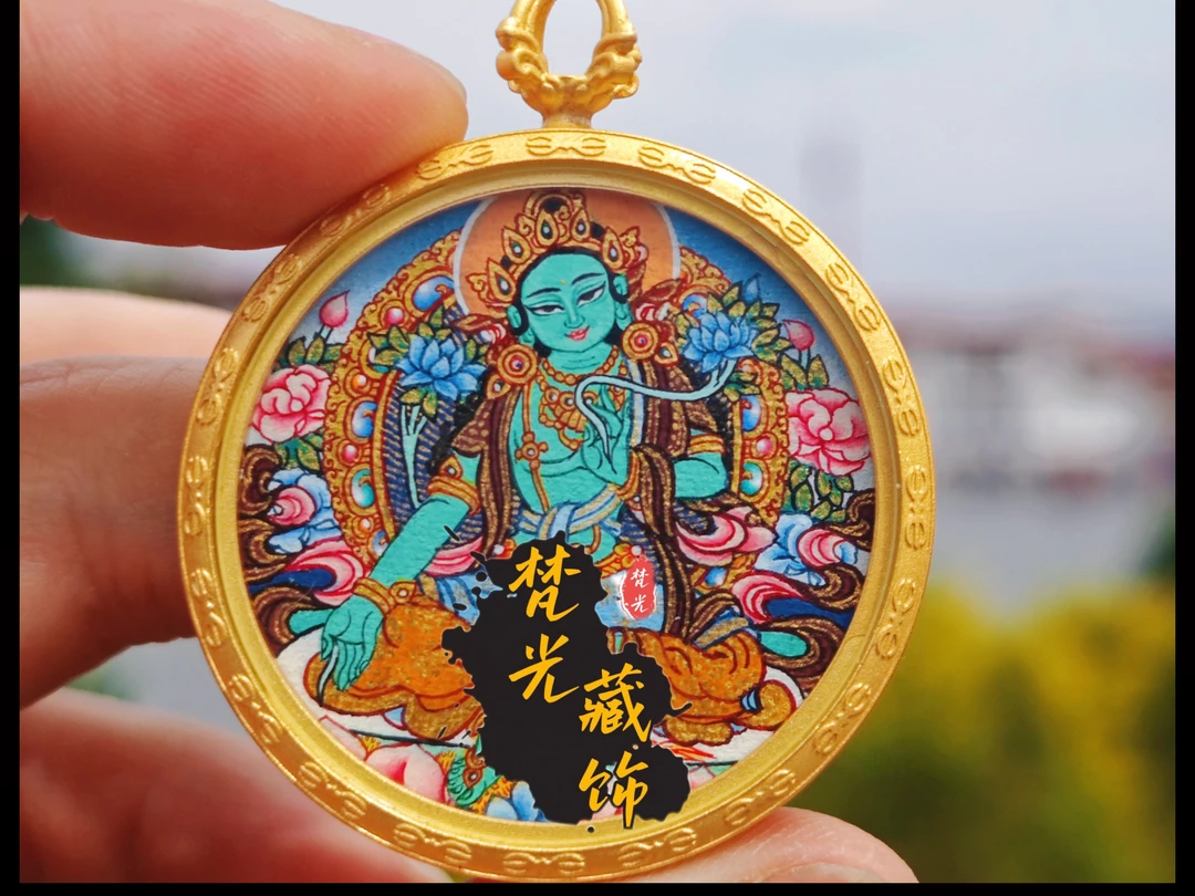 【梵光】纯手绘唐卡3.5绿度唐卡精品天然矿物颜料拉萨直飞