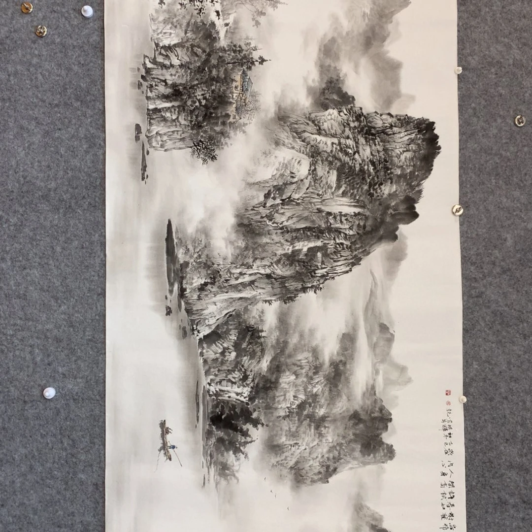 任***行国画山水作品写意