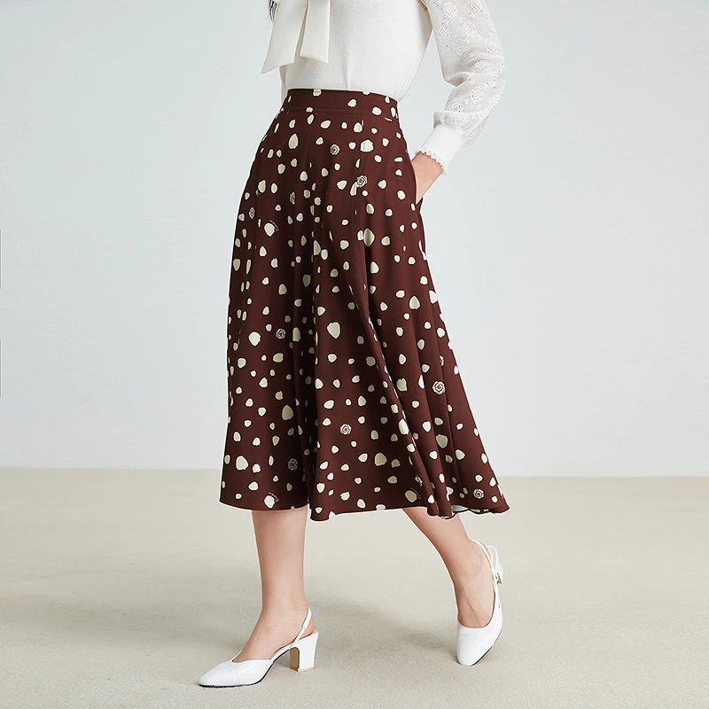 【花漾漫语】珂莱蒂尔商场同款波点显瘦高腰时尚休闲季印花半裙