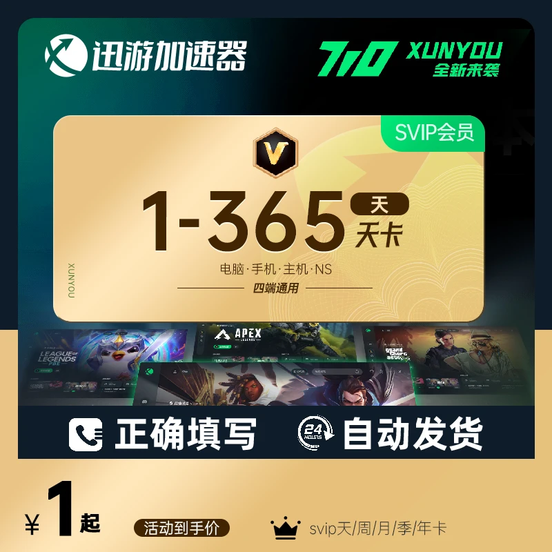 【直充到账】迅游加速器svip会员1天/周/月/季/年卡Steam游戏非UU