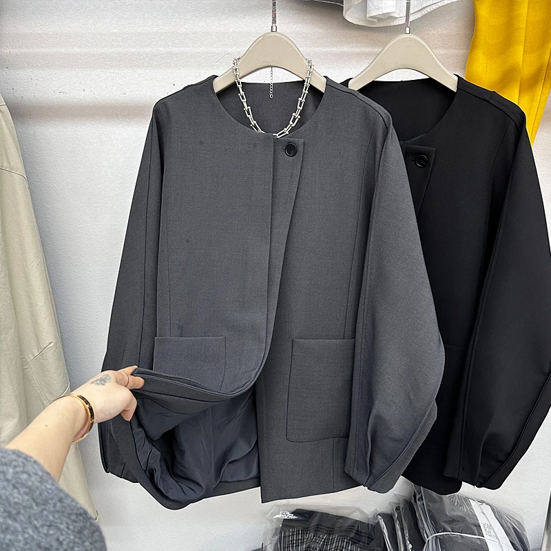 外套女2025春装新款欧韩货大码阔版设计感小众拼接中长款休闲西装