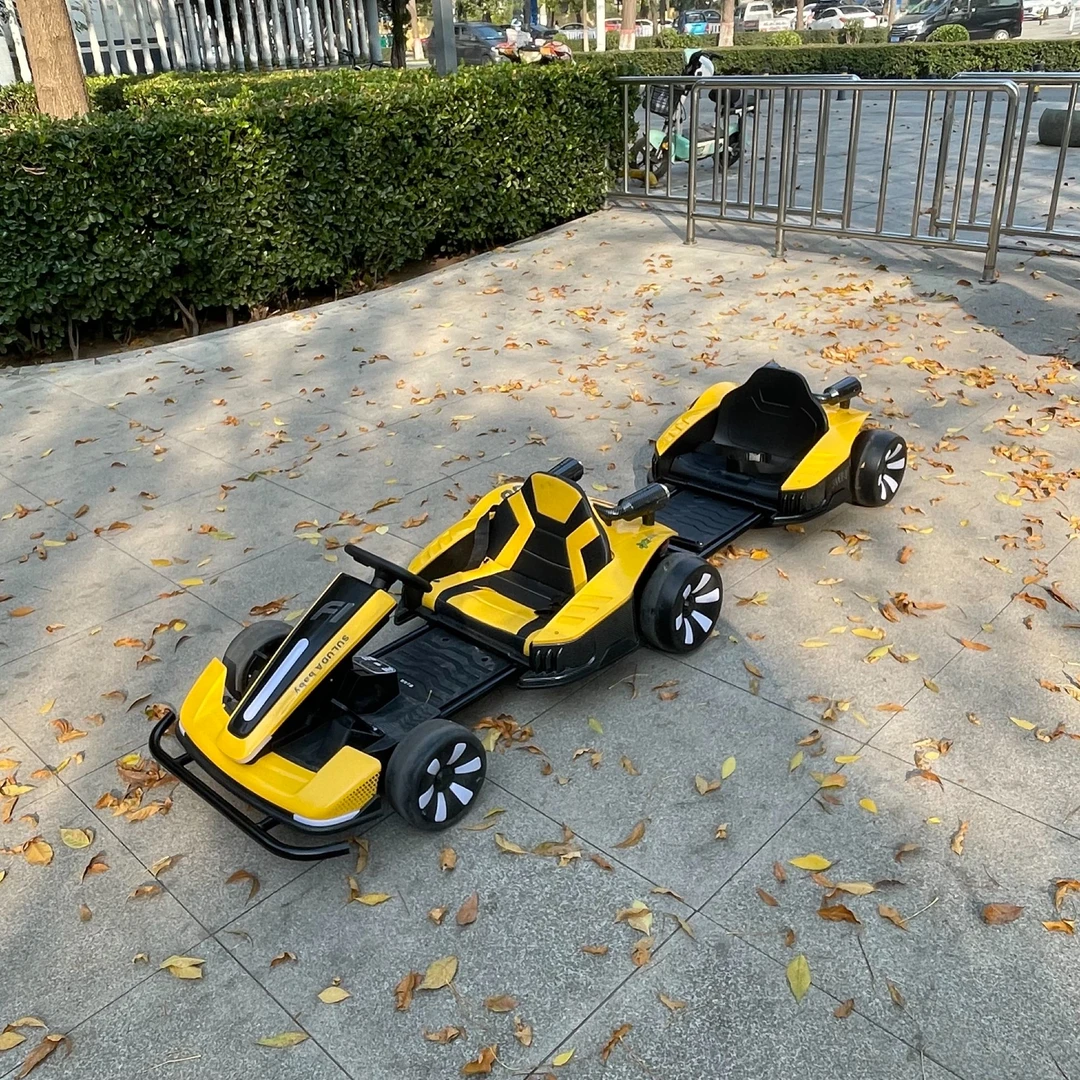 儿童卡丁车带拖斗双人网红电动高速漂移赛车加大男孩女孩可坐双人